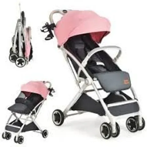 BOXED COSTWAY FOLDING PUSHCHAIR WITH ADJUSTABLE BACKREST AND FOOTREST - PINK