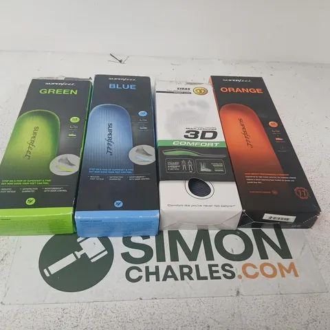 APPROXIMATELY 12 ASSORTED SUPERFEET INSOLES – GREEN, BLUE, ORANGE + SIDAS 3D COMFORT (BOXED, SET OF 4)