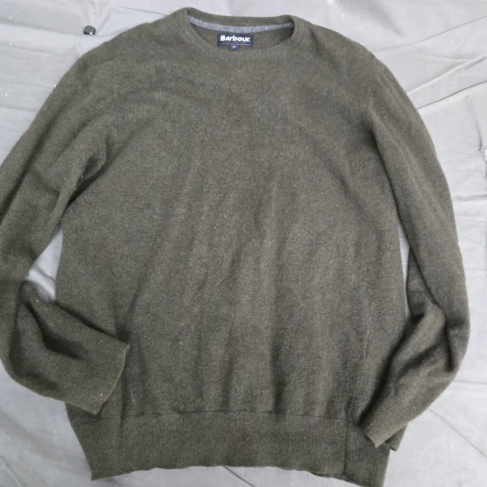 BARBOUR OLIVE GREEN KNIT JUMPER – MEN'S XL