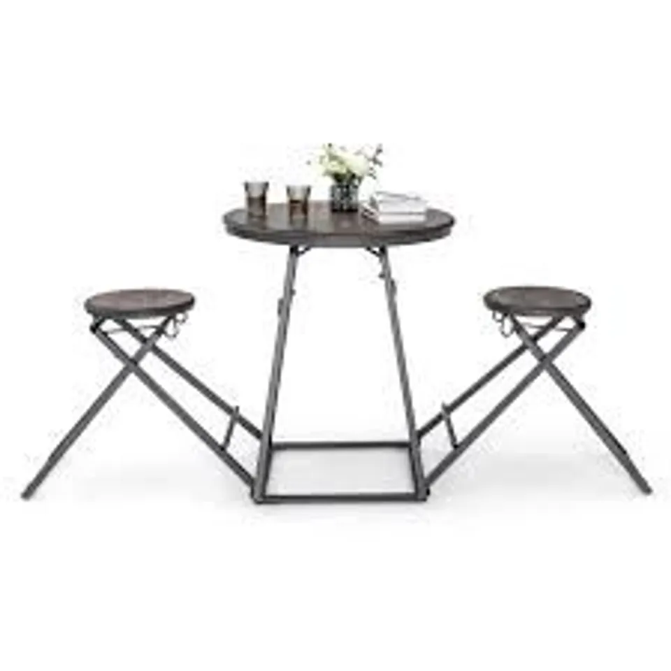 BOXED COSTWAY 3-PIECE BAR TABLE SET ROUND PUB DINING TABLE & 2 FOLDABLE STOOLS W/ METAL FRAME (2 BOXES)