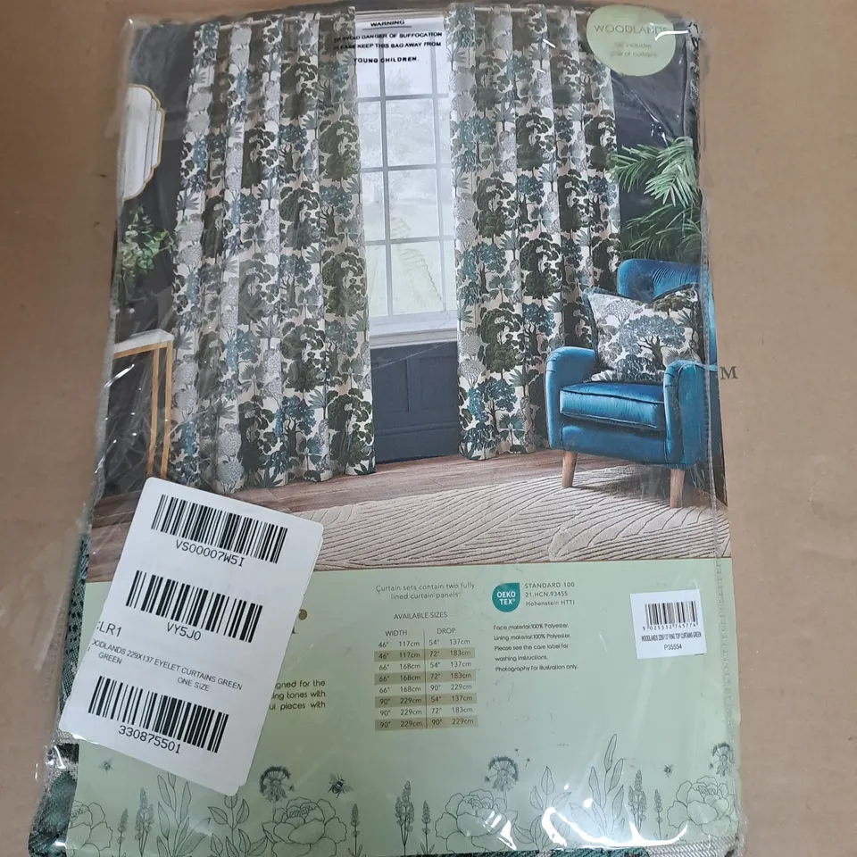 WYLDER NATURE WOODLANDS EYELET LINED CURTAINS - 2 90" / D 54"