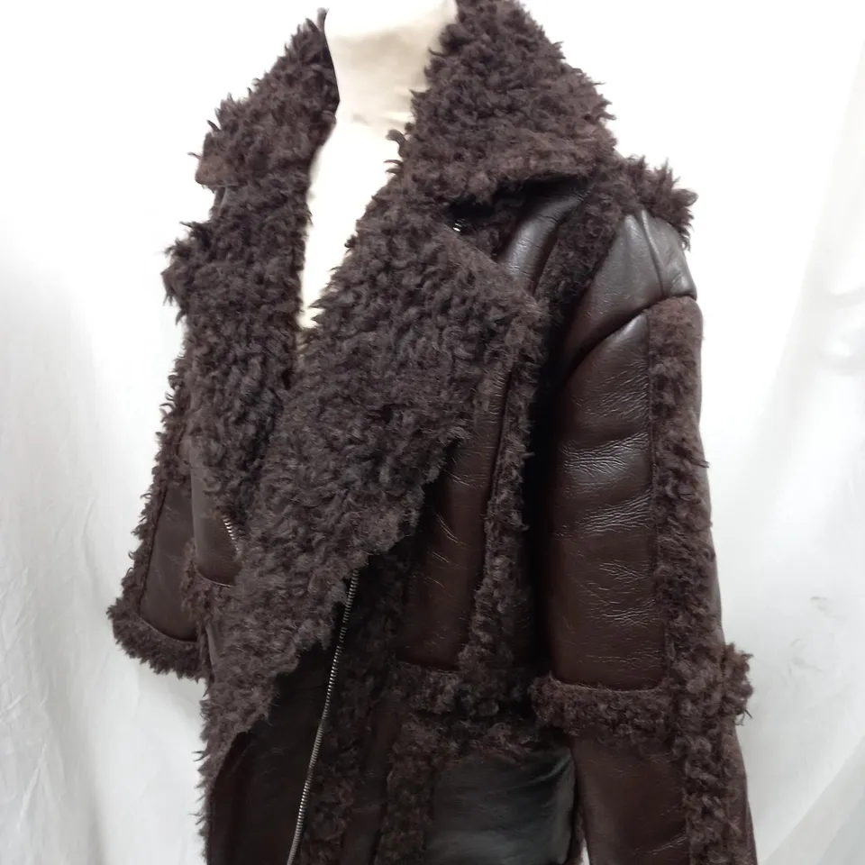 BROWN TOPSHOP COAT WITH FUR - UK SIZE 10