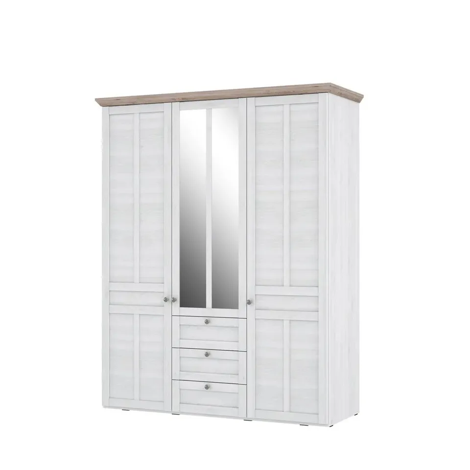 BOXED TOOELE 3 DOOR MANUFACTURED WOOD WARDROBE - SNOWY OAK (4 BOXES)