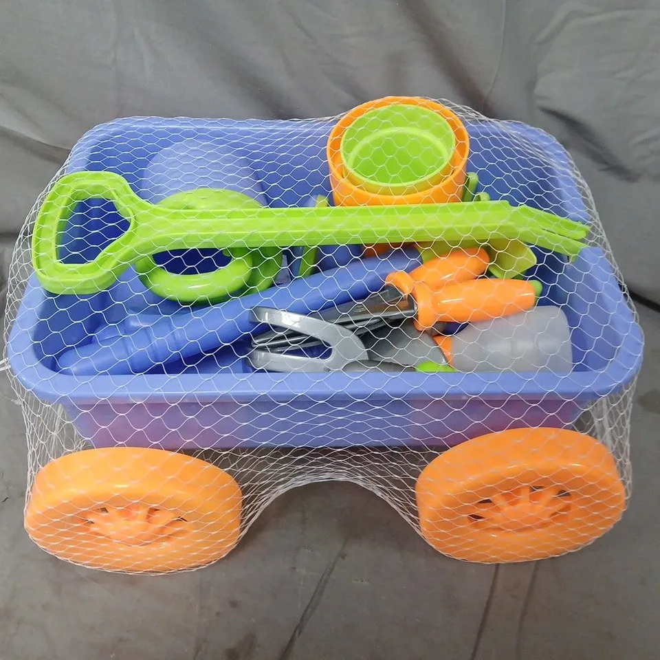 CHILDREN'S PLASTIC TOY WAGON WITH TOOL SET 