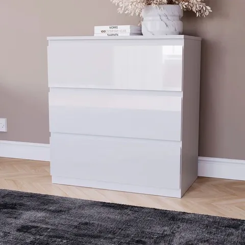 BOXED OSLO 3 DRAWER HIGH GLOSS CHEST BEDROOM HOME FURNITURE (1 BOX)