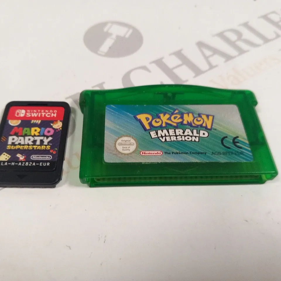 2 ASSORTED COMPUTER GAMES TO INCLUDE; NINTENDO SWITCH MARIO PARTY SUPERSTARS AND GAMEBOY ADVANCE POKEMON EMERALD VERSION