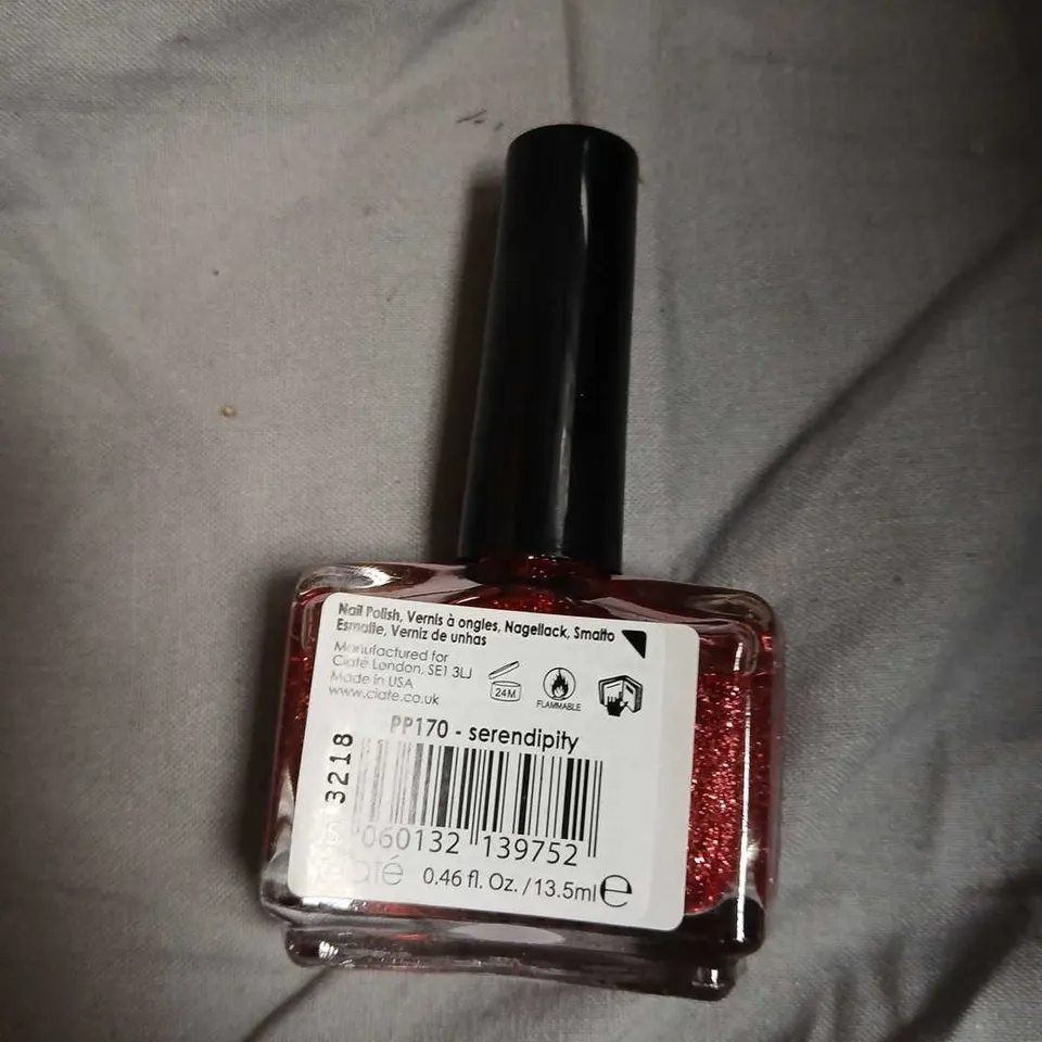 BOX OF APPROXIMATELY 360 CIATÉ LONDON NAIL PAINT POTS – SERENDIPITY (PP170) GLITTER RED-NO EXPIRY DATE SHOWN 