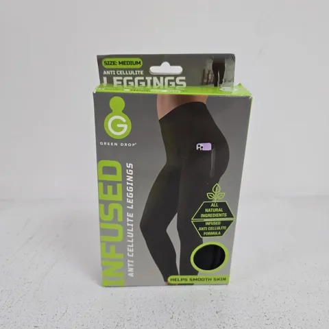 BOXED GREEN DROP INFUSED HIGH WAIST LEGGINGS FOR WOMEN IN BLACK - MEDIUM