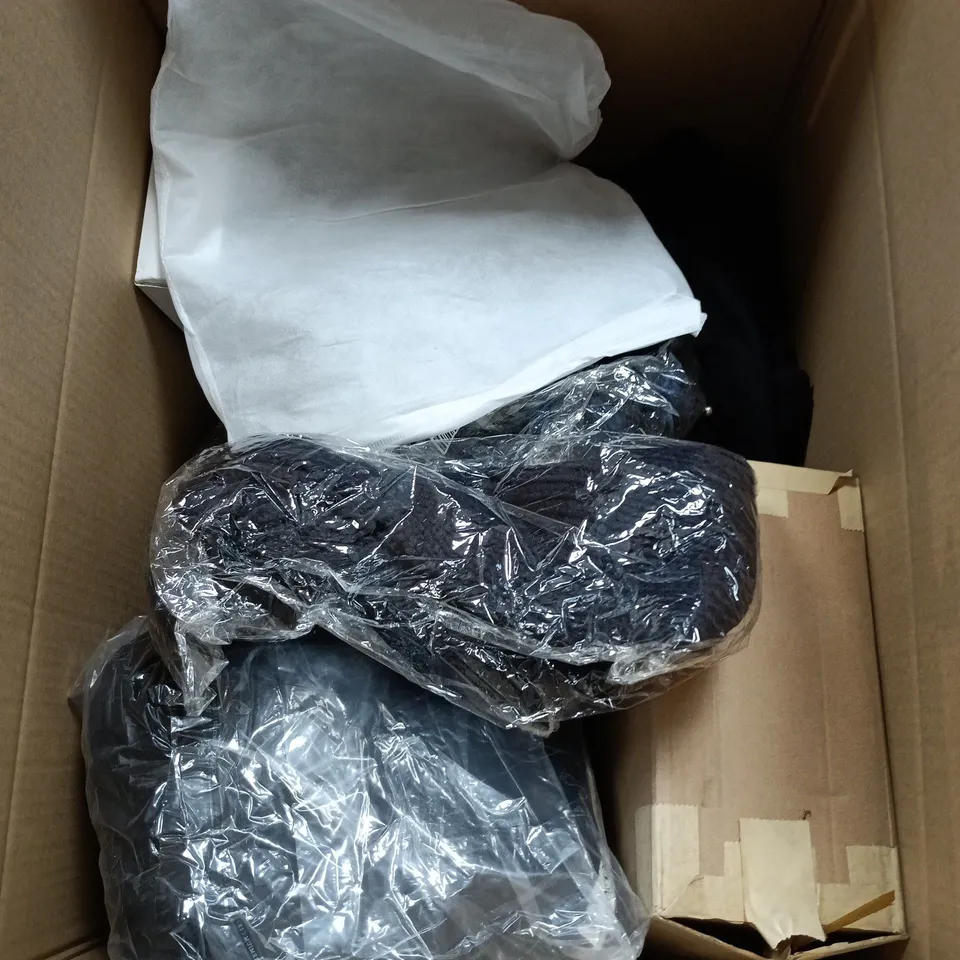 BOX OF APPROXIMATELY 15 ASSORTED ITEMS TO INCLUDE BLACK LEATHER HANDBAG, SHOES BY EMMA FOOTWEAR ETC