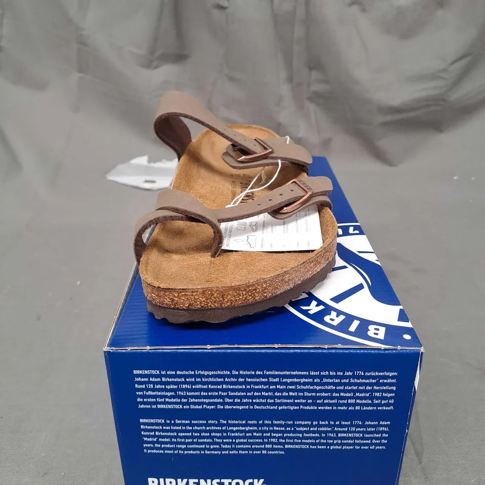BOXED PAIR OF BIRKENSTOCK MAYARI BROWN WOMENS LEATHER SANDALS SHOES SIZE 7.5