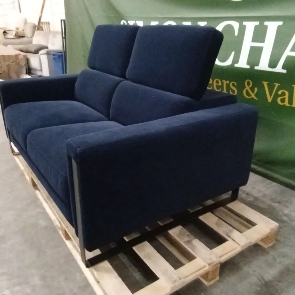 QUALITY DESIGNER ITALIAN MADE MASSIMO 2 SEATER SOFA - DARK BLUE FABRIC