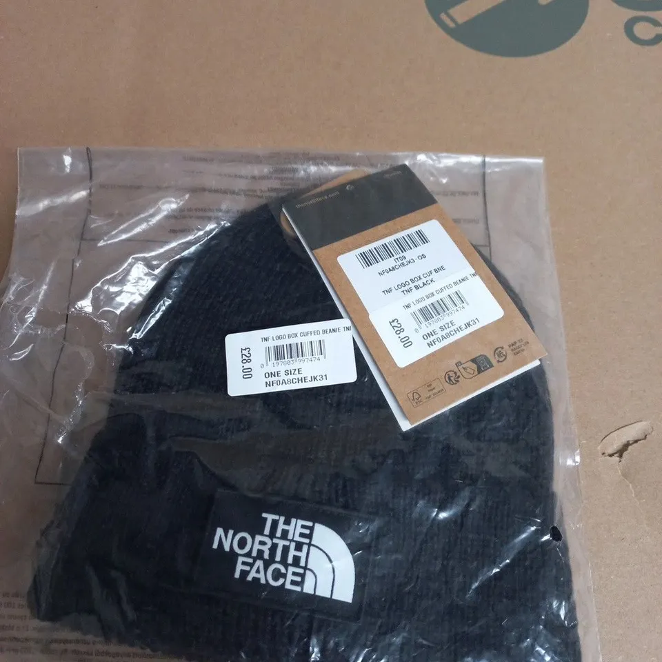 THE NORTH FACE LOGO BOX CUFFED BEANIE - BLACK, ONE SIZE