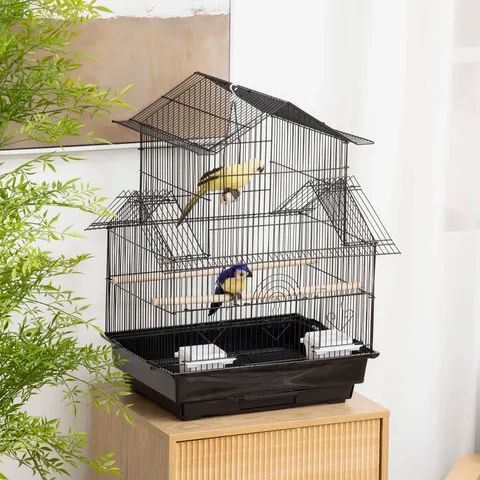BOXED 83CM STEEL POINTED TOP TABLE TOP BIRD CAGE WITH PERCH (1 BOX)