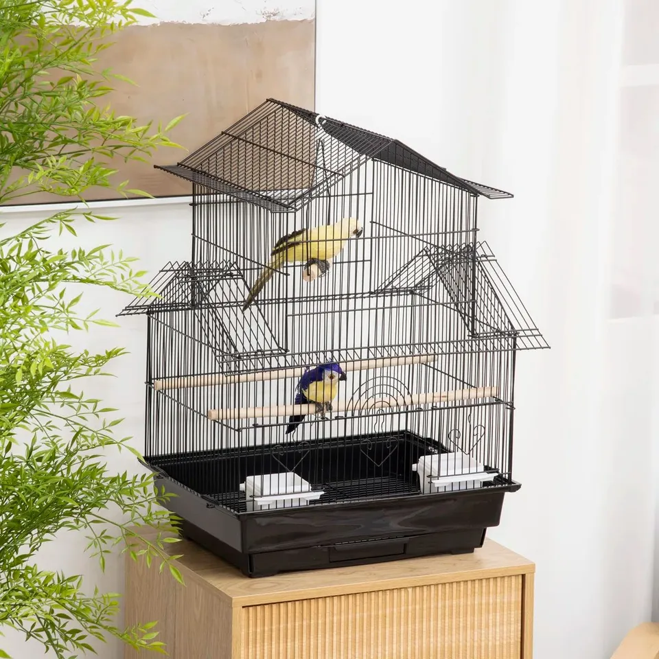 BOXED 83CM STEEL POINTED TOP TABLE TOP BIRD CAGE WITH PERCH (1 BOX)