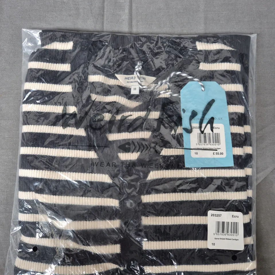 BAGGED WEIRD FISH GARNER STRIPED RIBBED CARDIGAN IN BLACK/WHITE - SIZE 10