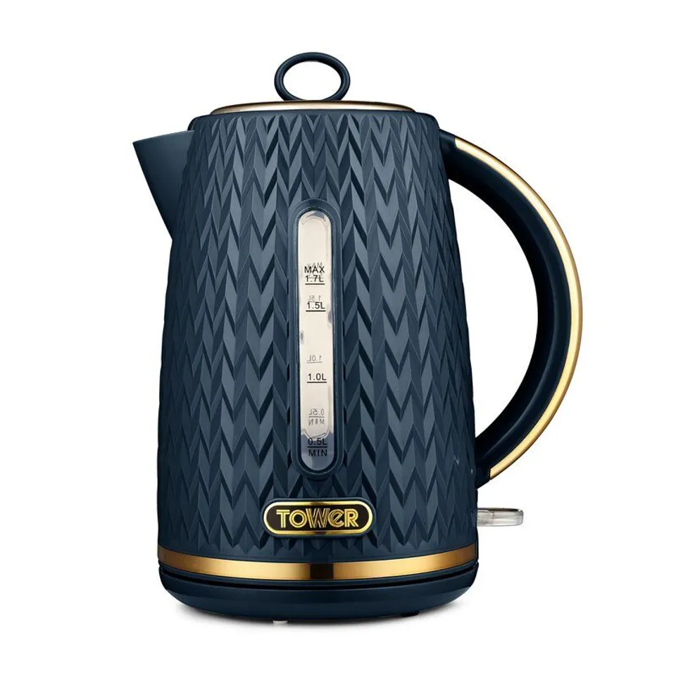 BOXED 1.7L MIDNIGHT BLUE AND ROES GOLD GOLD ELECTRIC KETTLE 