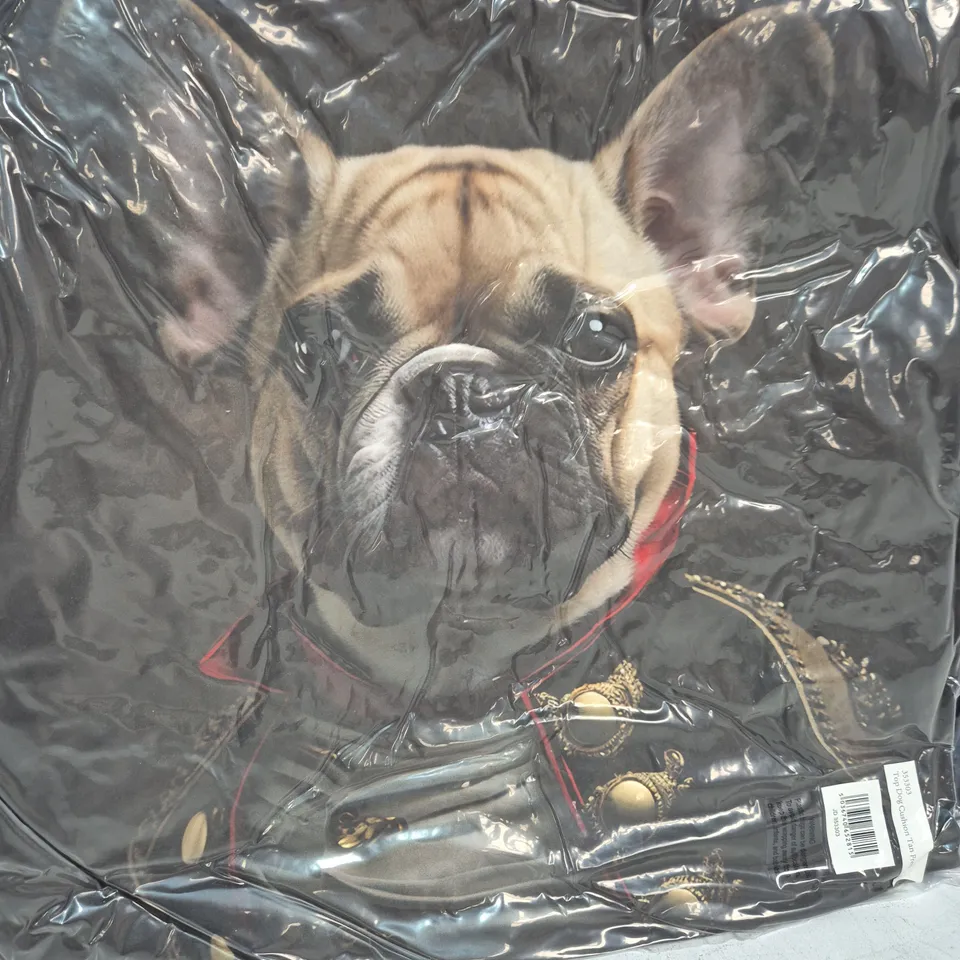 LOT OF 16 AS NEW TOP DOG TAN FRENCHIE THEMED FILLED CUSHIONS - 45X45CM