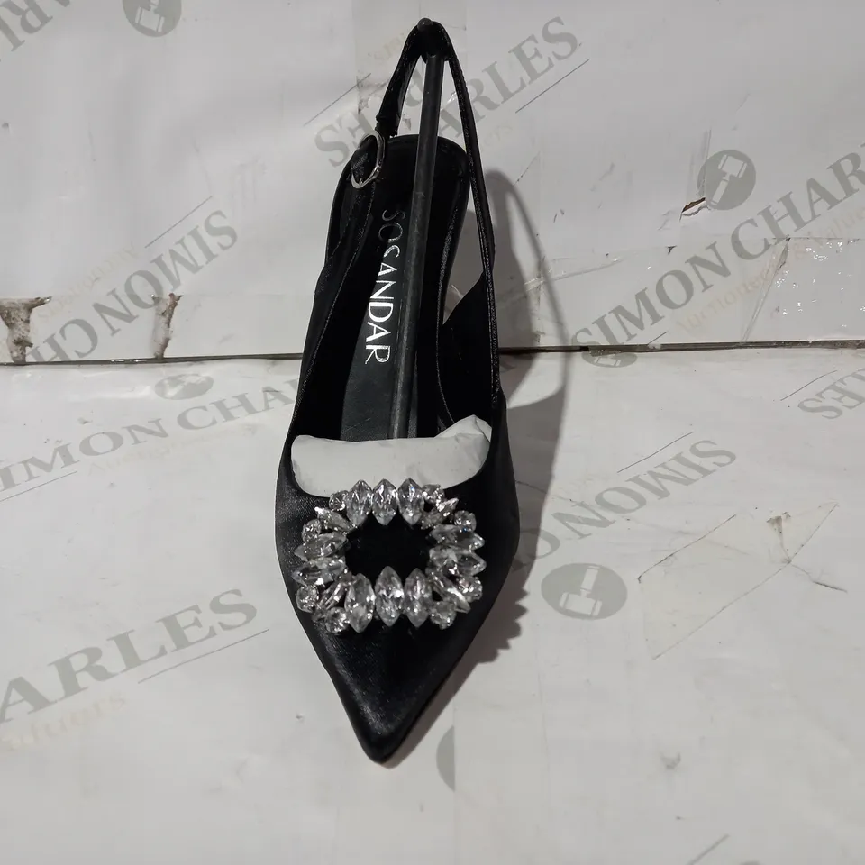 BOXED PAIR OF SOSANDAR HEELS IN BLACK WITH JEWEL EFFECT UK SIZE 4