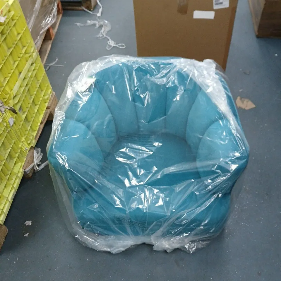 MY HOME STORIES VELVET ARMCHAIR WITH GOLD TIPPED LEGS TEAL COLOUR.