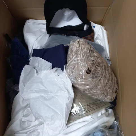 LARGE BOX OF APPROXIMATELY 25 ASSORTED CLOTHING ITEMS IN VARIOUS COLOURS, STYLES AND SIZES - COLLECTION ONLY