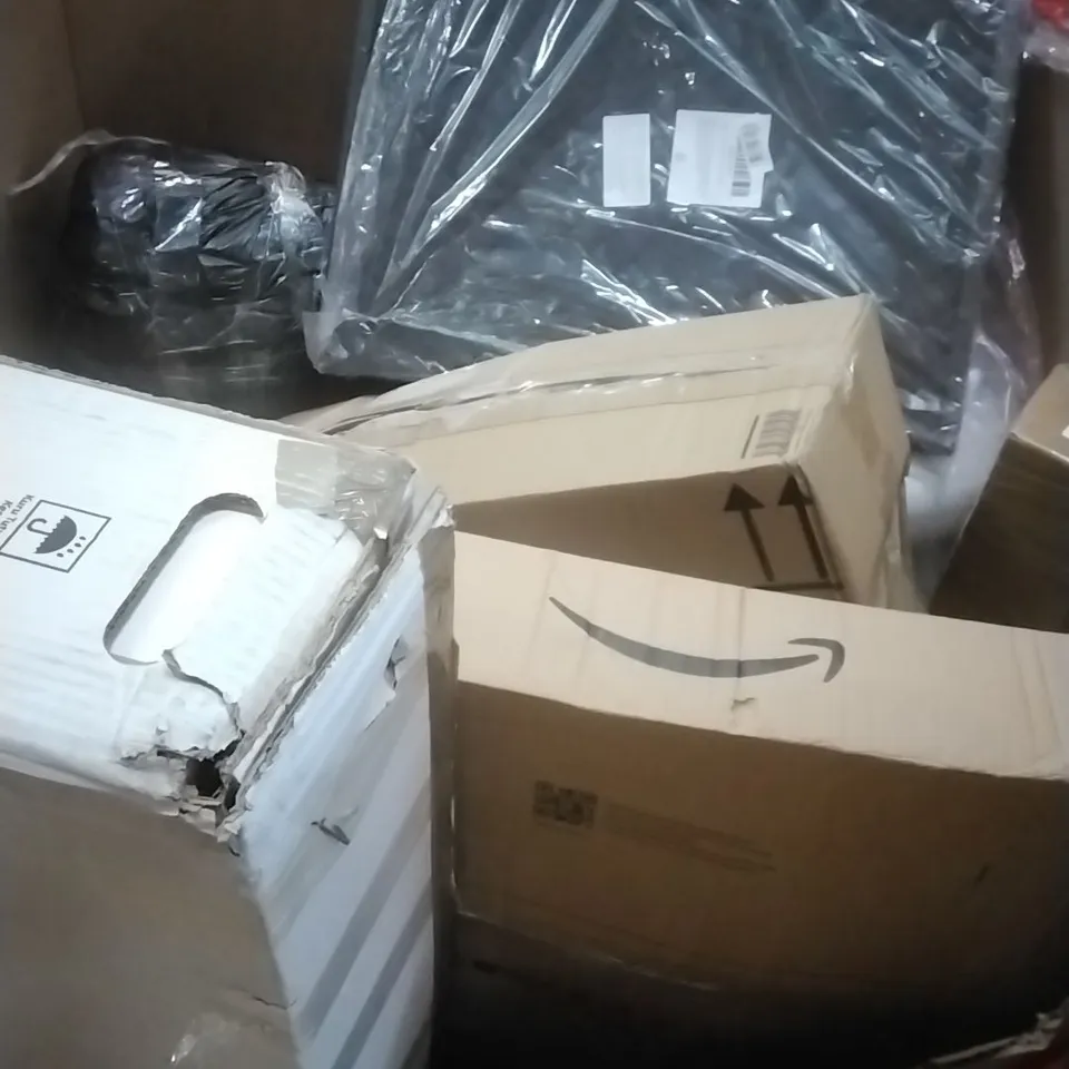 A PALLET CONTAINING ASSORTED HOUSEHOLD GOODS AND PRODUCTS TO INCLUDE; PORTABLE AIR COOLER, COOLING MAT FOR PETS, BOXED FURNITURE ETC