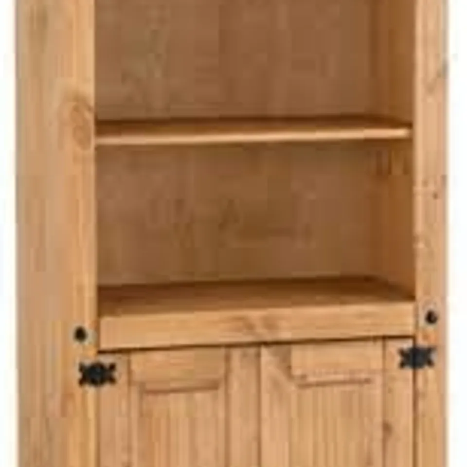 BOXED CORONA 2 DOOR DISPLAY UNIT/BOOKCASE DISTRESSED WAXED PINE (2 BOXES)