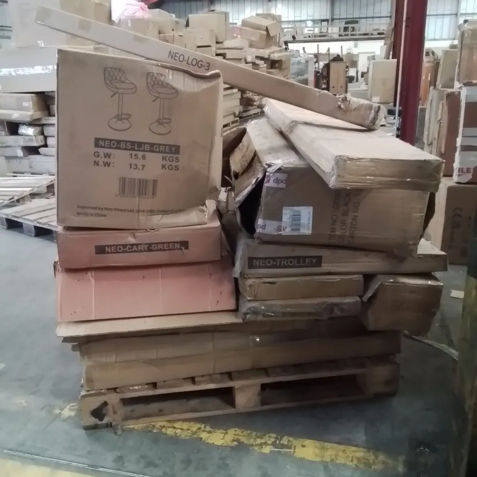PALLET OF NEO PRODUCTS AND ASSORTED HOUSEHOLD GOODS TO INCLUDE;DINING CHAIRS,MIRROR,WHEEL BARROW,GAZEBOS,TROLLEY CART
