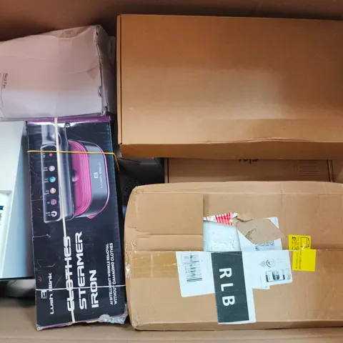 APPROXIMATELY 15 ASSORTED ELECTRICAL ITEMS TO INCLUDE STEAMER CLOTHING IRON, NECK FAN, ROUTER, ETC - COLLECTION ONLY