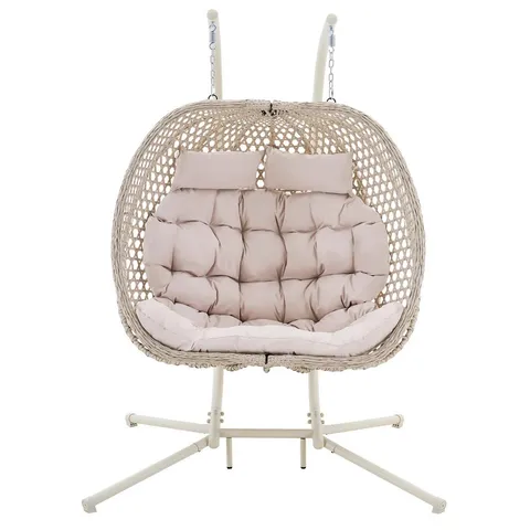 BOXED COMO HANGING RATTAN EGG CHAIR - BEIGE (1 BOX)