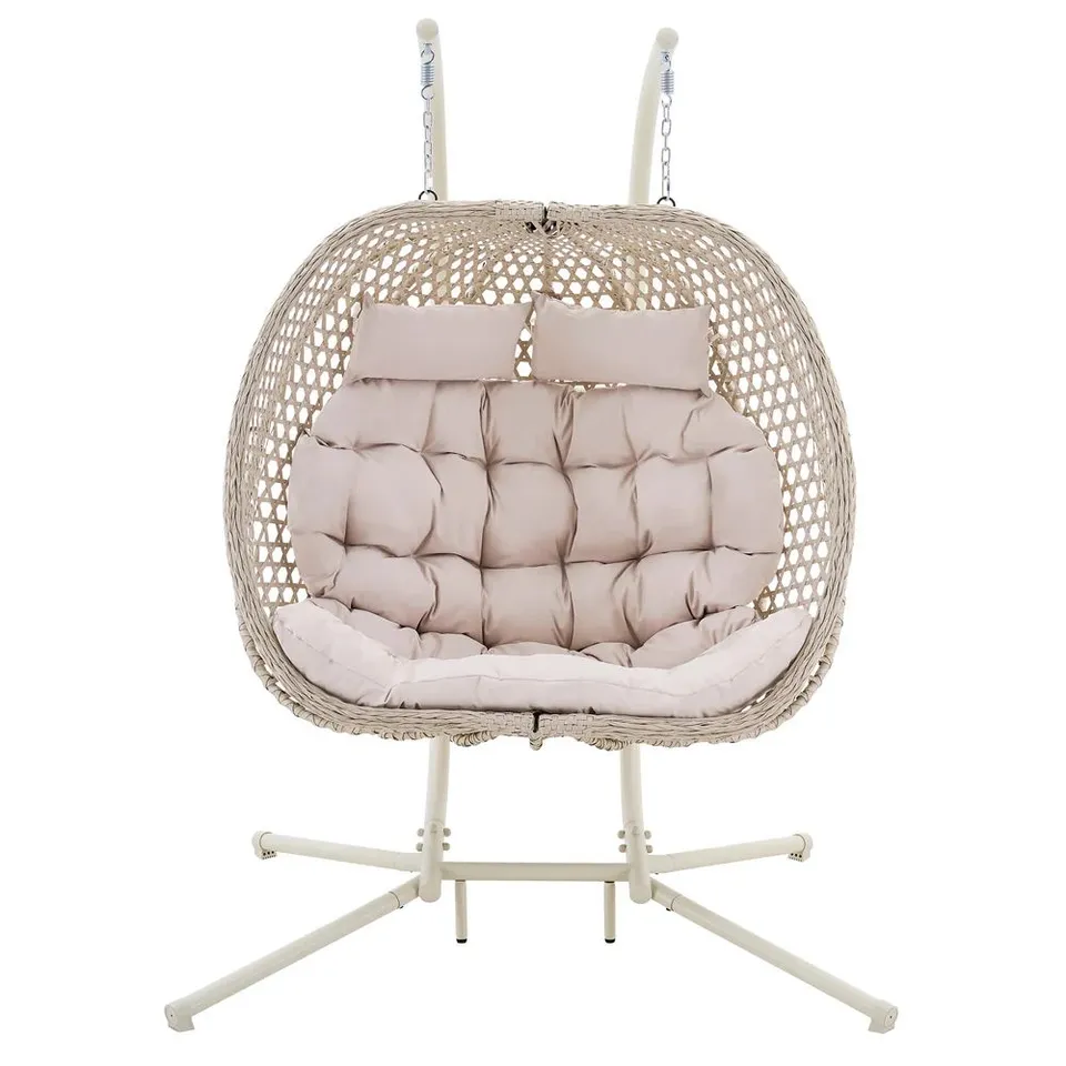 BOXED COMO HANGING RATTAN EGG CHAIR - BEIGE (1 BOX)