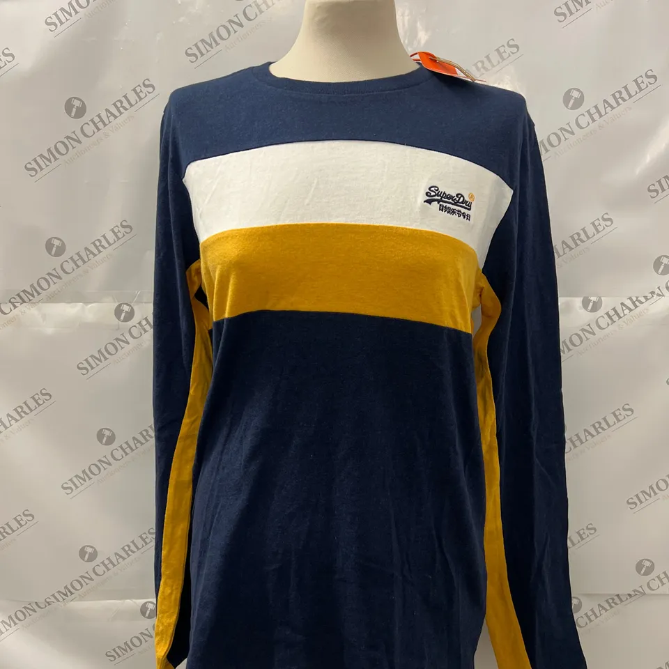 SUPERDRY LONG SLEEVE LOGO TOP IN MIDNIGHT OASIS SIZE S
