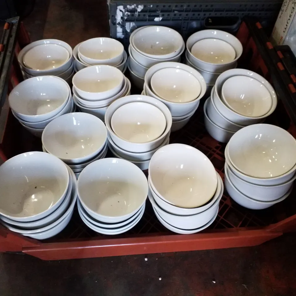 CRATE CONTAINING APPROXIMATELY 57 CERAMIC BOWLS