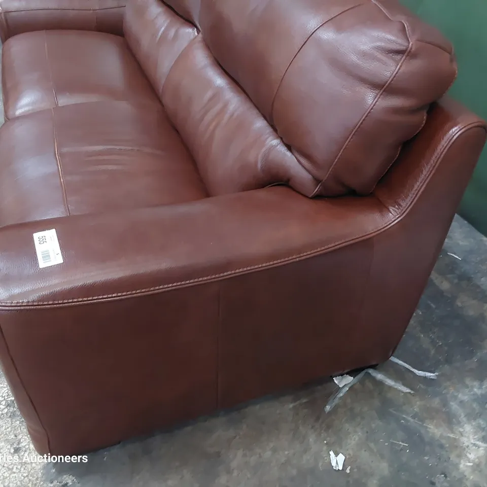 QUALITY ITALIAN DESIGNER PRATO THREE SEATER SOFA CHESTNUT LEATHER