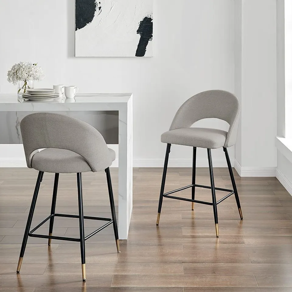 BOXED DUSK LOLA SET OF 2 BARSTOOLS - LINEN LOOK - STONE GREY (1 BOX)