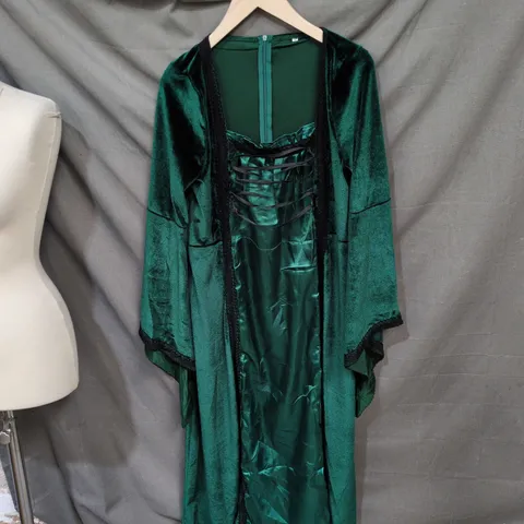 EMERALD GREEN VELVET EVENING GOWN WITH CORSET-STYLE BODICE SIZE SMALL