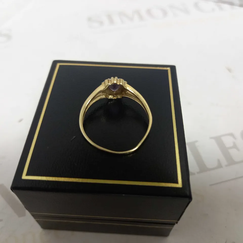 LOVE GEM 9CT YELLOW GOLD 5 POINT DIAMOND AND AMETHYST RING RRP £369