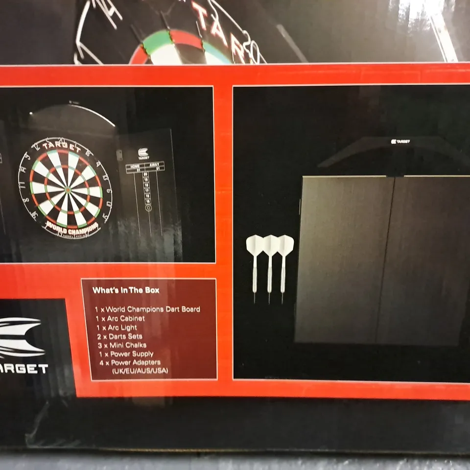 BOXED ARC WORLD CHAMPIONSHIP DARTBOARD WITH CABINET