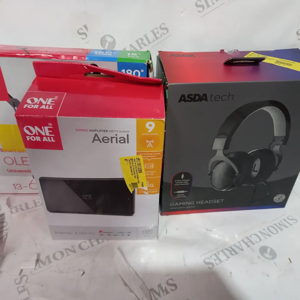 LOT OF ASSORTED ITEMS TO INCLUDE - TV AERIAL - WALL MOUNT FOR TV - HEADPHONES 