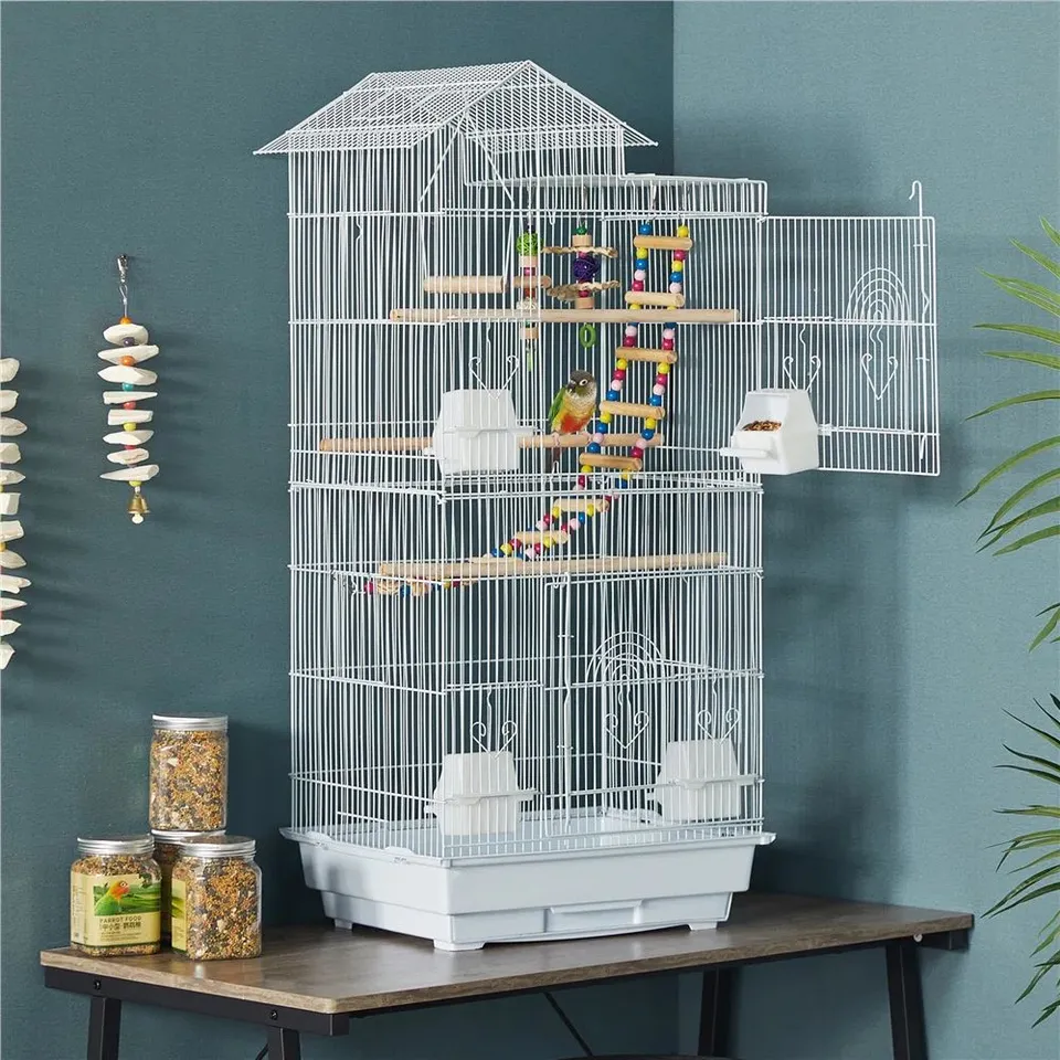 BOXED 99CM IRON POINTED TOP FLOOR BIRD CAGE WITH PERCH