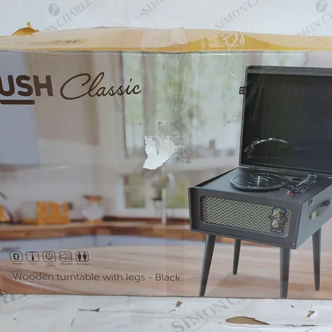 BOXED BUSH CLASSIC WOODEN TURNTABLE WITH LEGS IN BLACK