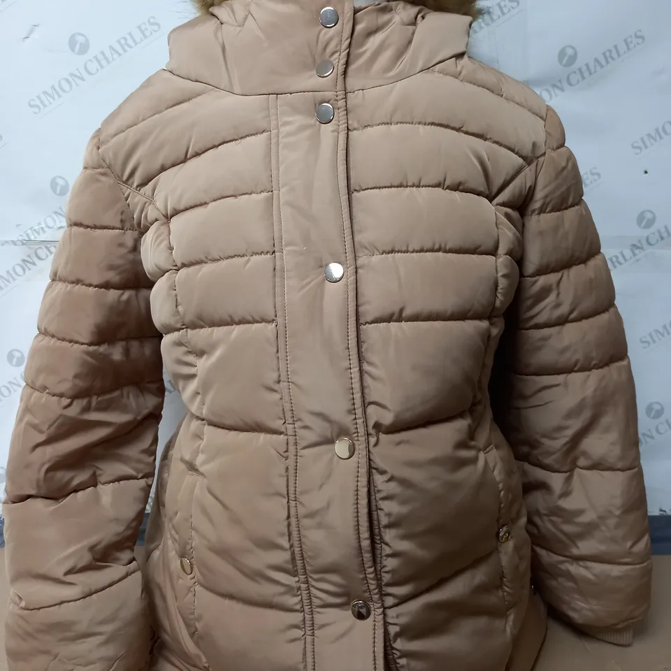 CENTIGRADE FAUX DOWN LONG LINE COAT IN CAPPUCCINO SIZE MEDIUM 