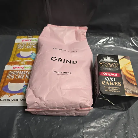 APPROXIMATELY 5 ASSORTED FOOD ITEMS TO INCLUDE - GRIND COFFEE, OAT CAKES AND MUG CAKES