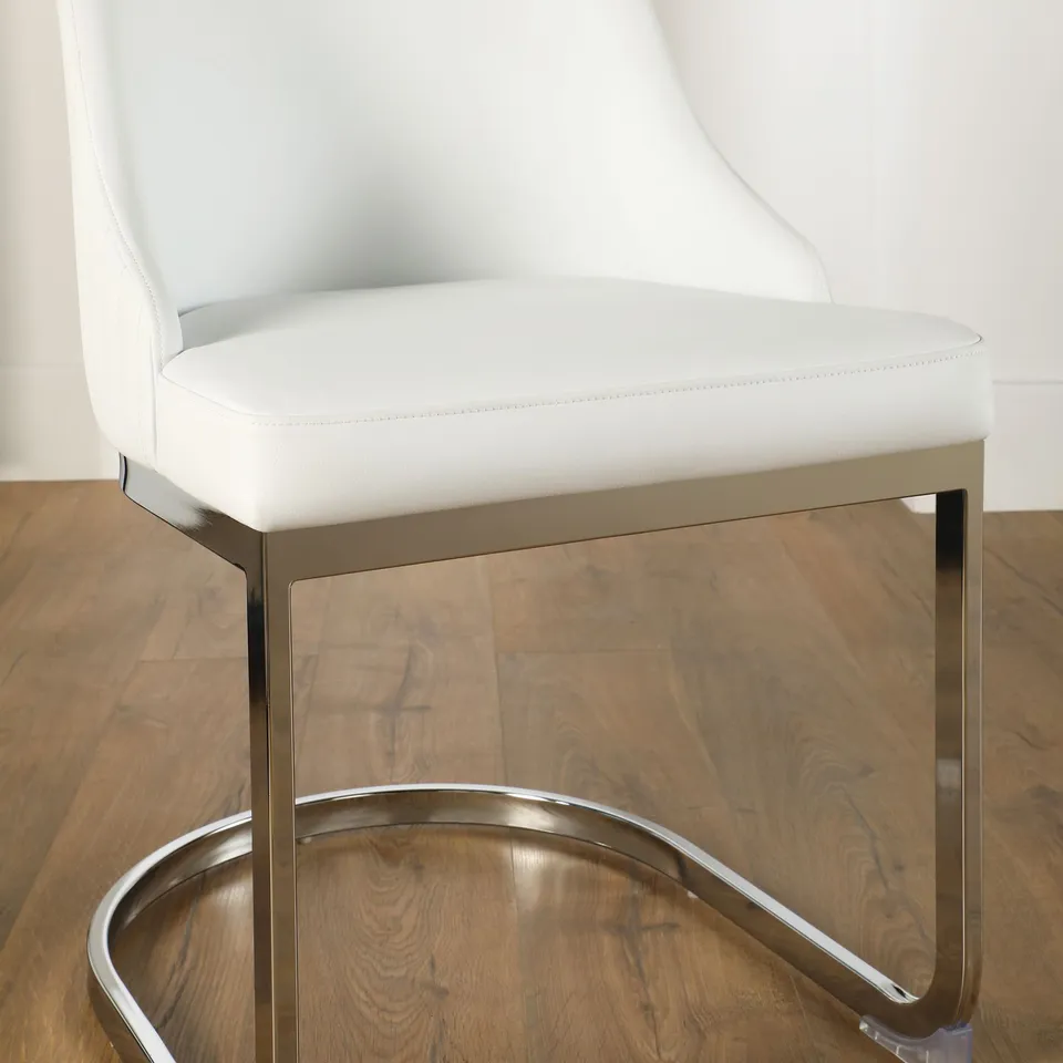 BOXED RIVA DINING CHAIR, WHITE PREMIUM FAUX LEATHER & CHROME