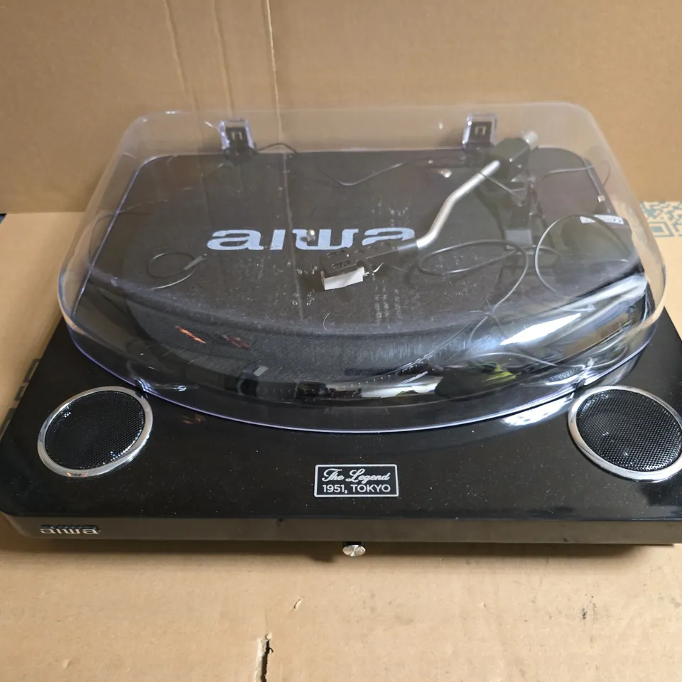 BOXED AIWA ALL-IN-ONE STEREO TURNTABLE IN BLACK