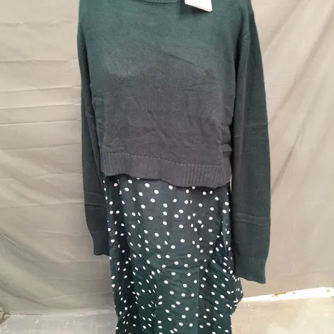 SERAPHINE KNIT TOPPER DRESS WITH SPOT SKIRT IN GREEN - UK 14