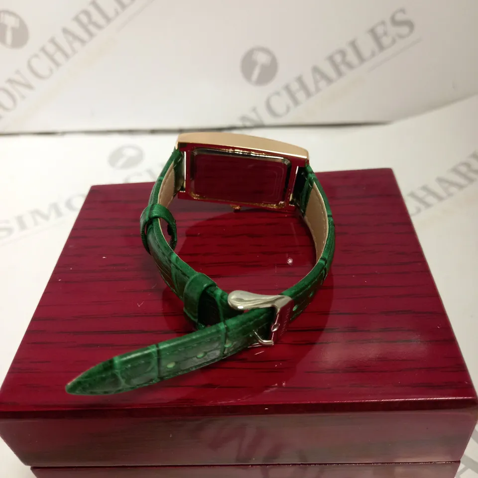 LADIES STOCKWELL WATCH – TEXTURED DIAL WITH SUB DIAL MINUTE HAND – GREEN LEATHER STRAP.