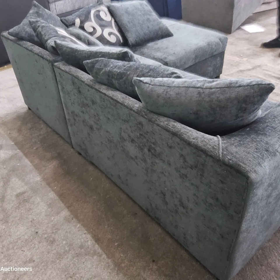 DESIGNER CHAISE SOFA WITH SCATTER CUSHIONS CHARCOAL FABRIC