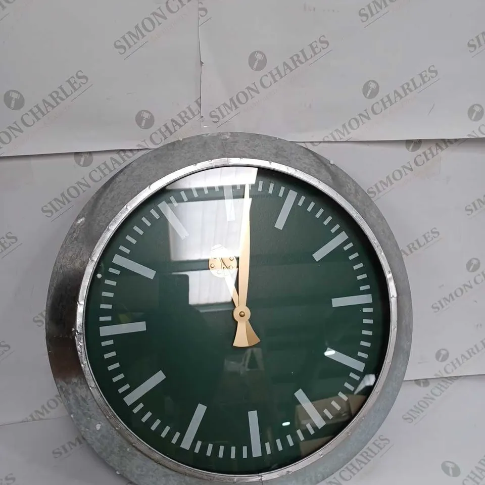 LARGE OUTDOOR GALVANISED STEEL CLOCK - GREEN FACE
