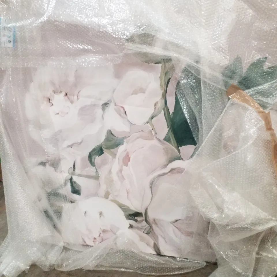 PEONIES ON GREY-FLIPPED CROP BY MARILYN HAGEMAN - WRAPPED CANVAS