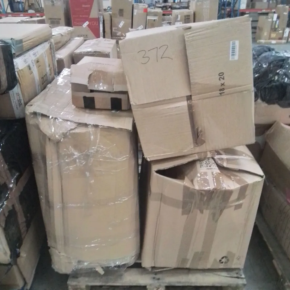 PALLET CONTAINING VARIOUS INCOMPLETE BOXED FURNITURE PARTS AND OTHER HOUSEHOLD ITEMS ETC.